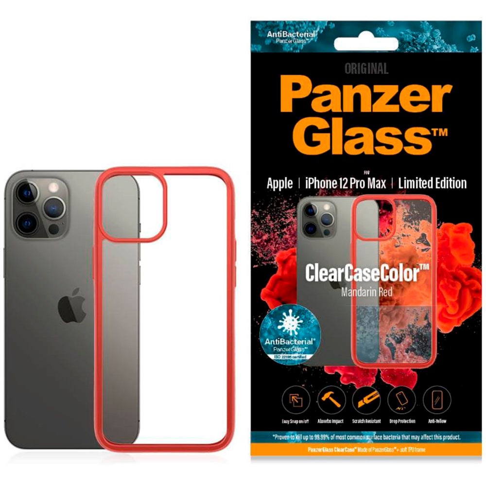 iPhone 12 Pro Max PanzerGlass ClearCase Skal - Antibakteriellt - Mandarin Red Limited Edition