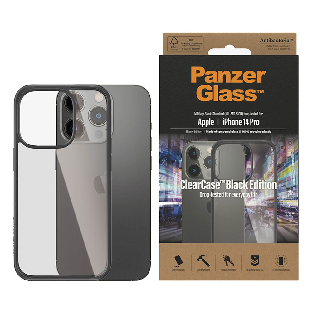 iPhone 14 Pro PanzerGlass ClearCase Skal - Antibakteriellt - Svart Kant