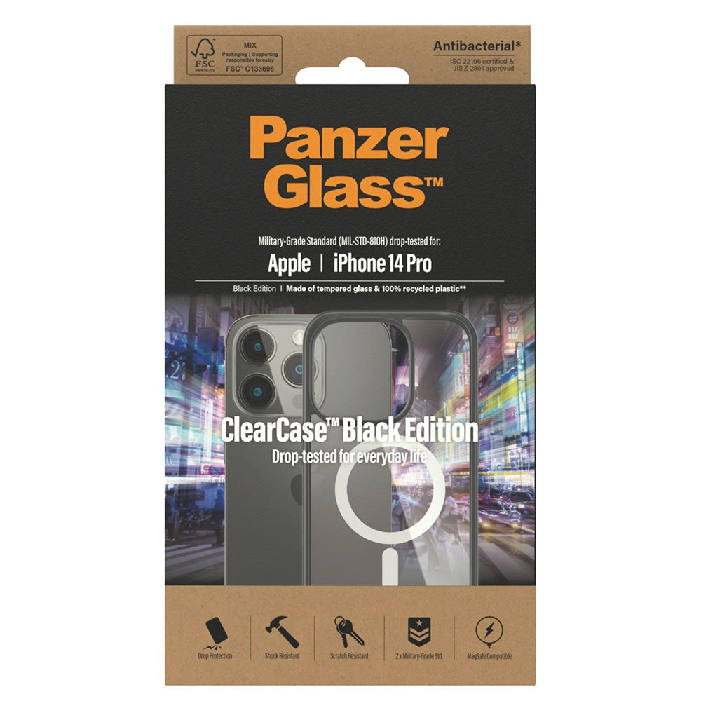 iPhone 14 Pro PanzerGlass ClearCase Skal - Antibakteriellt - MagSafe-kompatibelt - Svart Kant