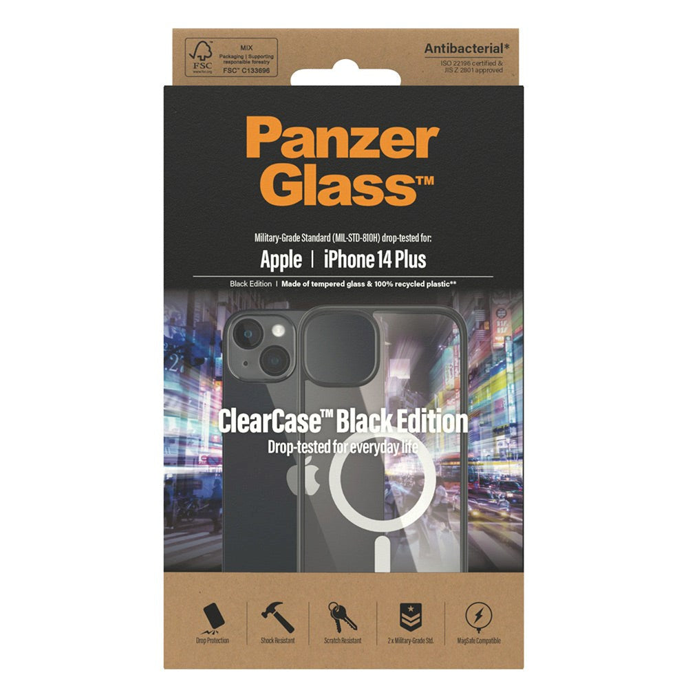 iPhone 14 Plus PanzerGlass ClearCase Skal - Antibakteriellt - MagSafe-kompatibelt - Svart Kant