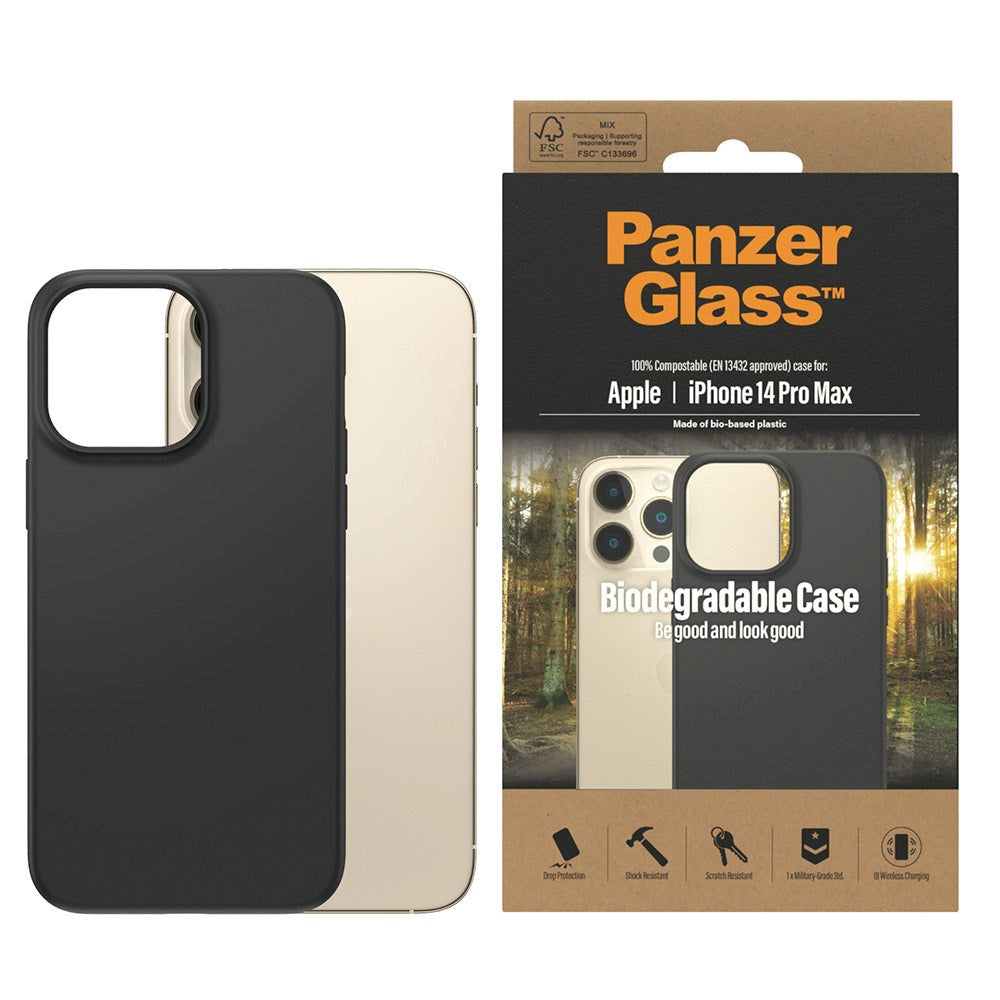 iPhone 14 Pro Max PanzerGlass Biodegradable Case - Biologiskt Nedbrytbart Skal - 100% Växtbaserat - Svart