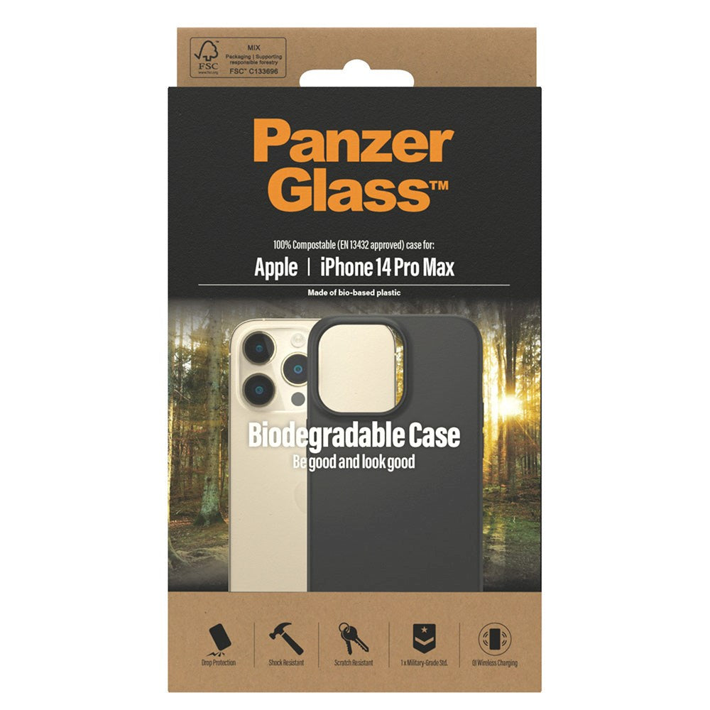 iPhone 14 Pro Max PanzerGlass Biodegradable Case - Biologiskt Nedbrytbart Skal - 100% Växtbaserat - Svart