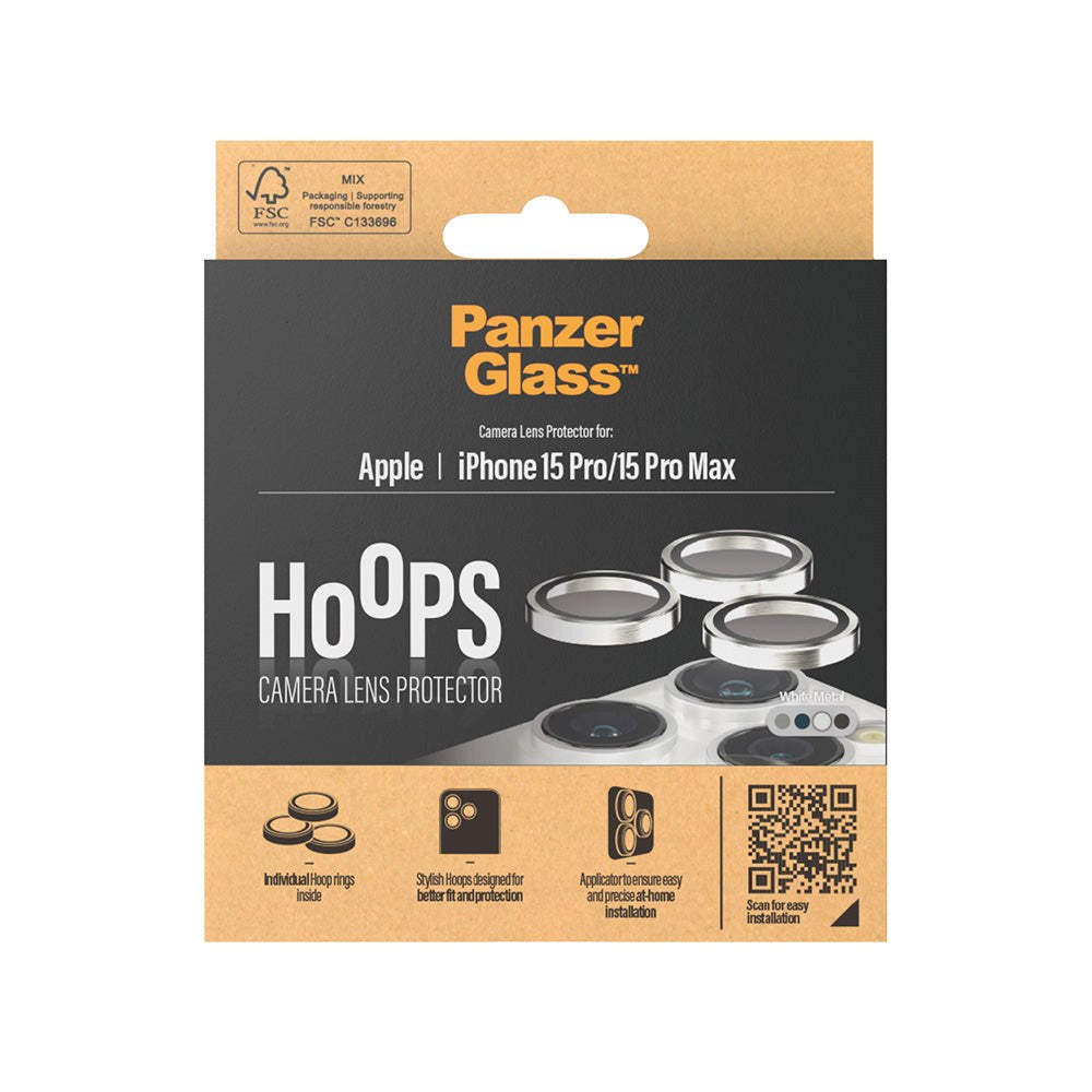 iPhone 15 Pro / 15 Pro Max PanzerGlass Hoops - Kameraskydd - Platinum Strength - White Metal