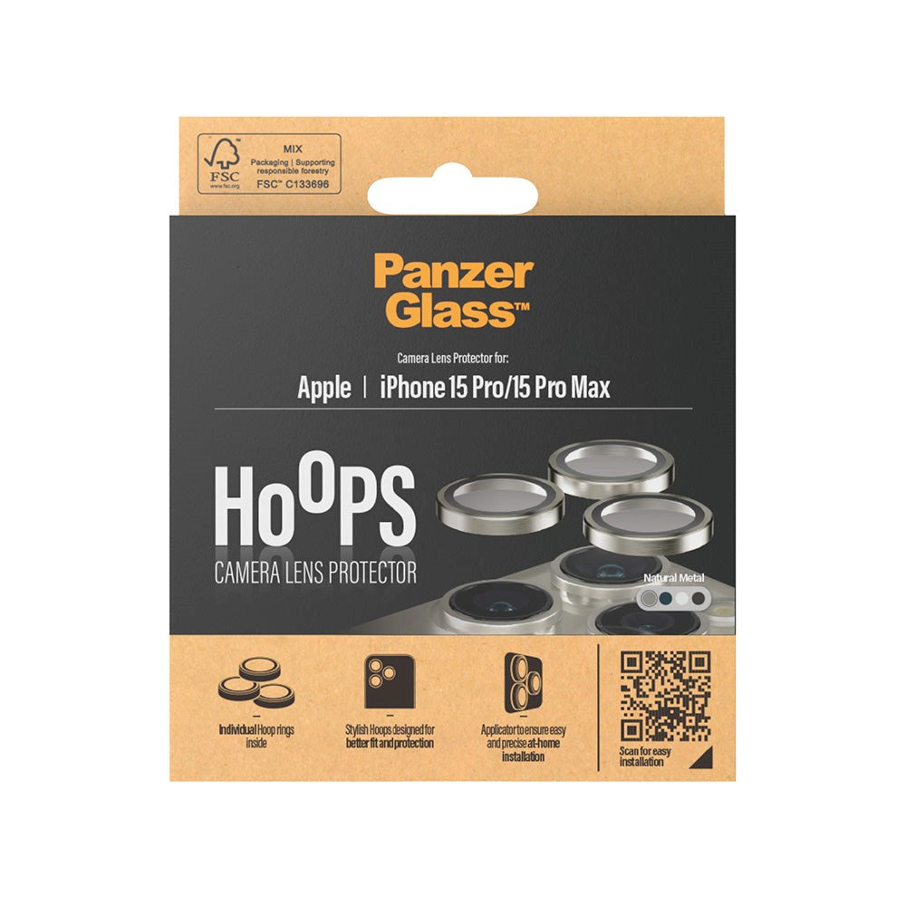 iPhone 15 Pro / 15 Pro Max PanzerGlass Hoops - Kameraskydd - Platinum Strength - Natural Metal