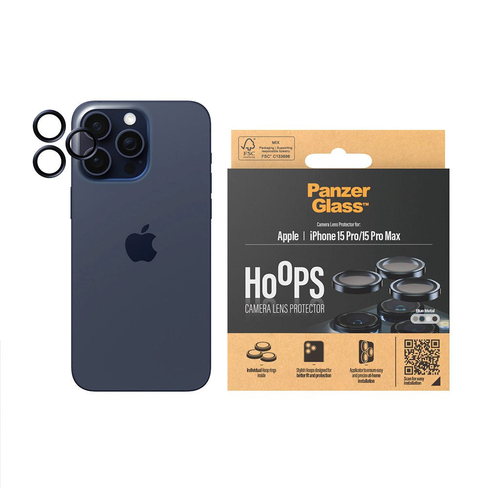 iPhone 15 Pro / 15 Pro Max PanzerGlass Hoops - Kameraskydd - Platinum Strength - Blue Metal