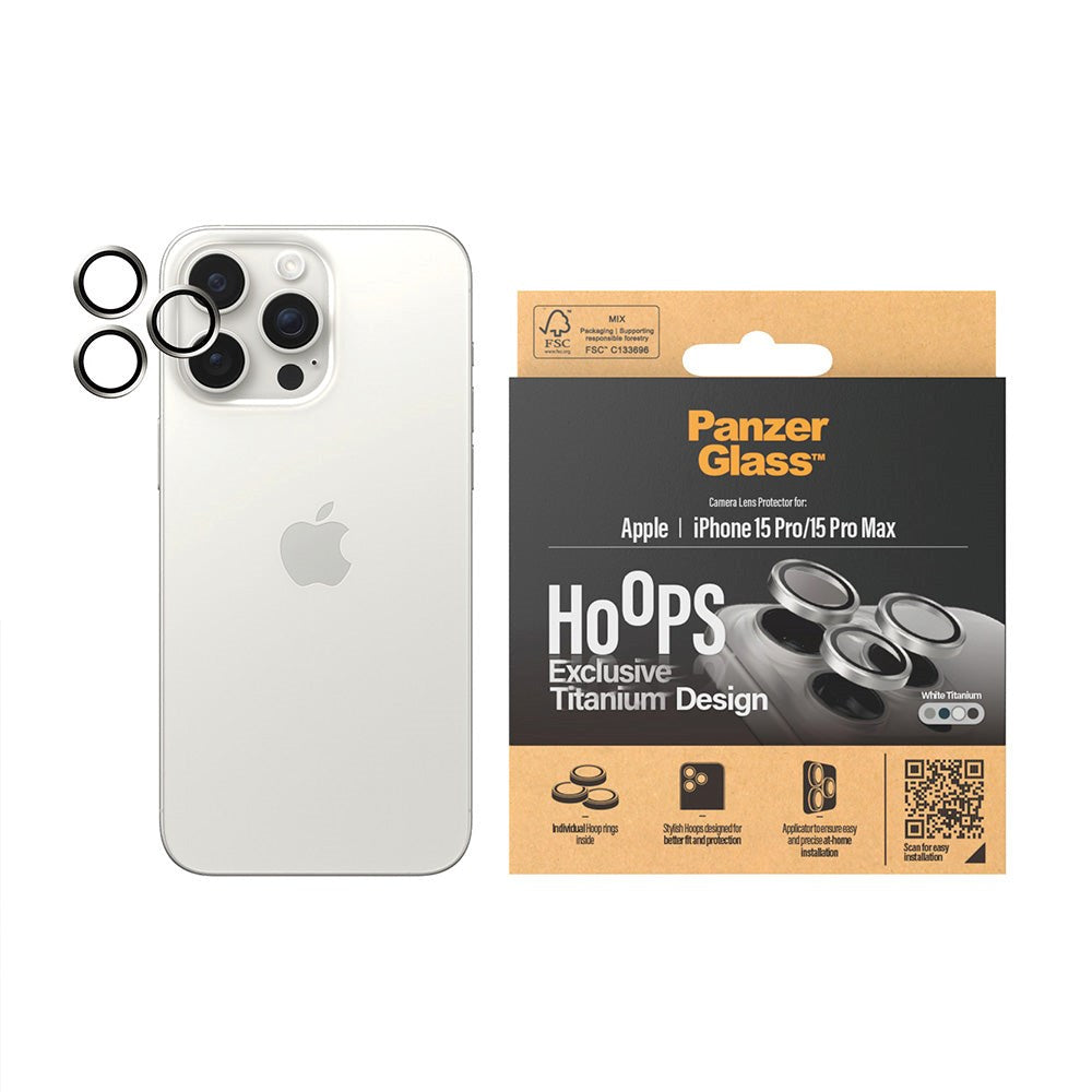 iPhone 15 Pro / 15 Pro Max PanzerGlass Hoops - Kameraskydd - Platinum Strength - White Titanium