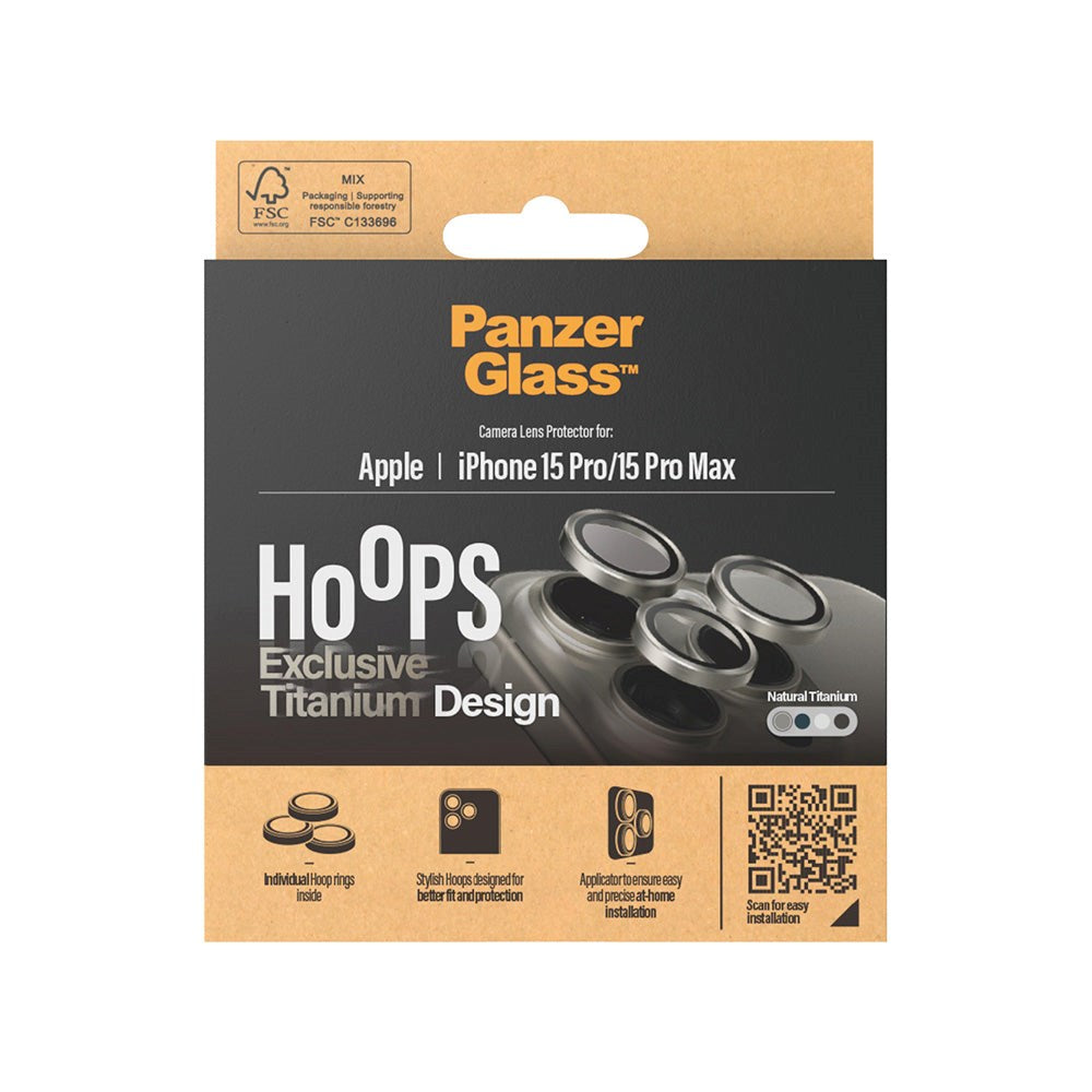 iPhone 15 Pro / 15 Pro Max PanzerGlass Hoops - Kameraskydd - Platinum Strength - Natural Titanium