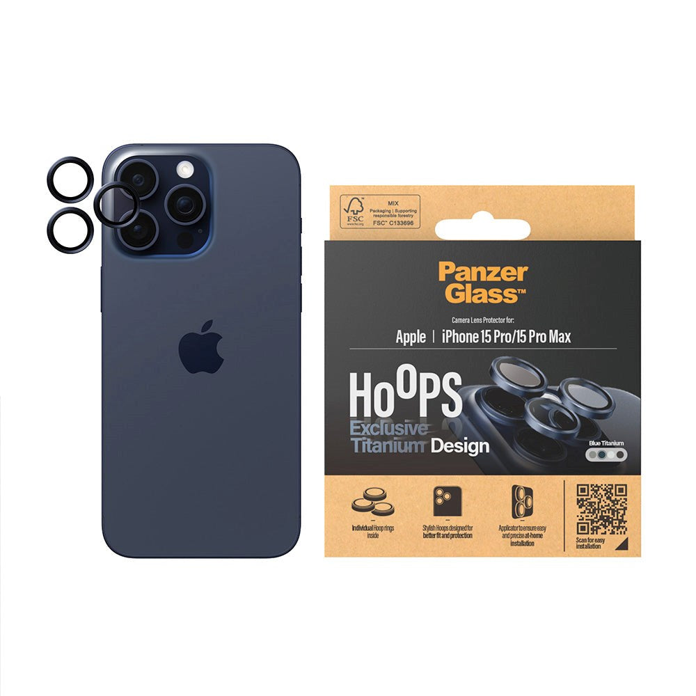 iPhone 15 Pro / 15 Pro Max PanzerGlass Hoops - Kameraskydd - Platinum Strength - Blue Titanium