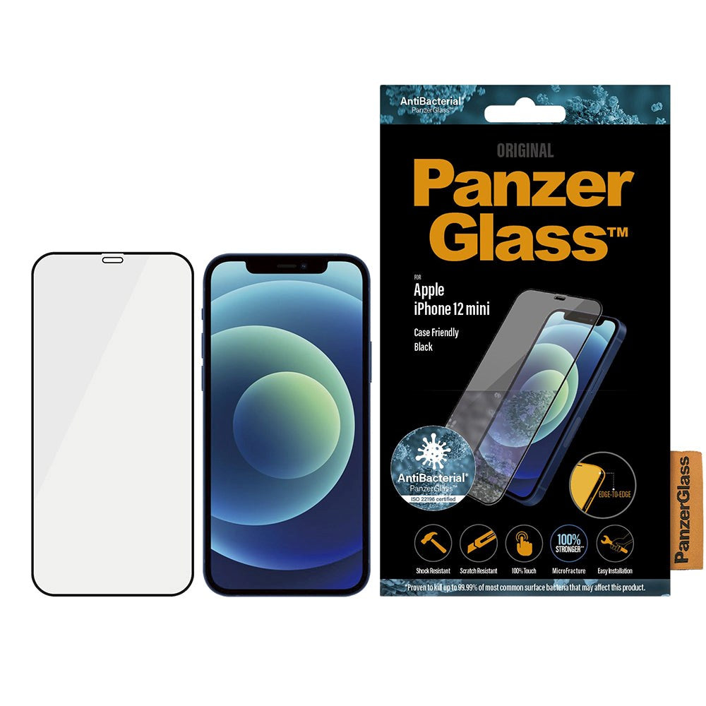 iPhone 12 Mini PanzerGlass Skärmskydd Edge-to-edge - Skalvänligt - Svart