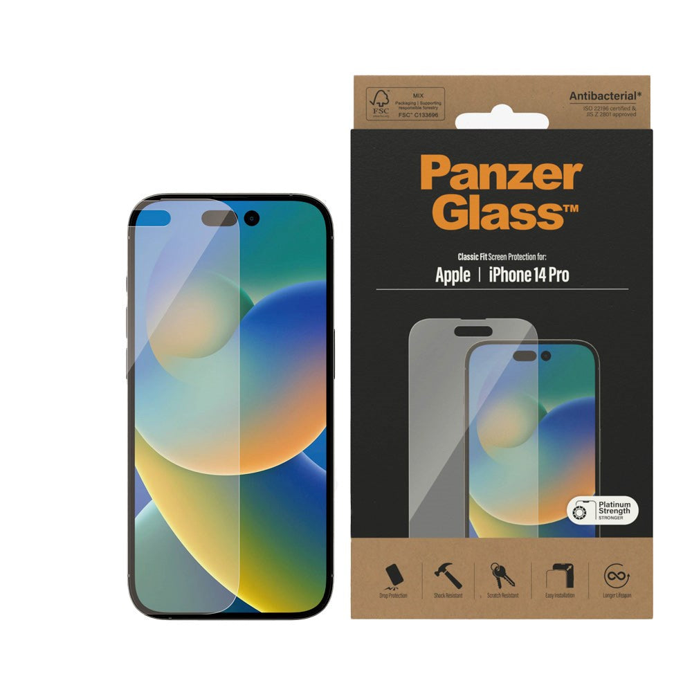 iPhone 14 Pro PanzerGlass Classic Fit Skärmskydd - Antibakteriellt - Platinum Strength - Transparent