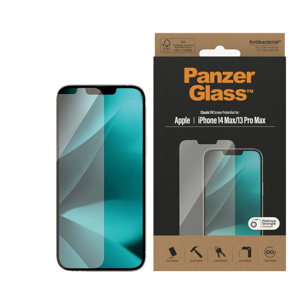 iPhone 14 Plus / 13 Pro Max PanzerGlass Classic Fit Skärmskydd - Antibakteriellt - Platinum Strength - Transparent