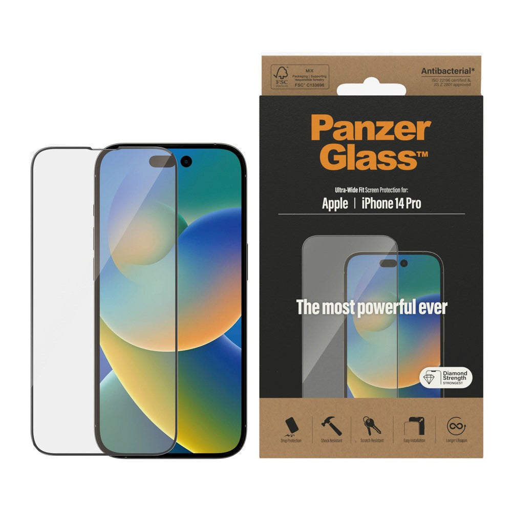 iPhone 14 Pro PanzerGlass Ultra Wide Fit Skärmskydd - Antibakteriellt - Diamond Strength - Transparent