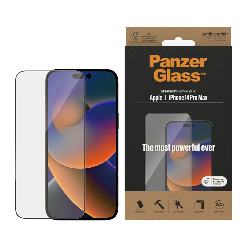 iPhone 14 Pro Max PanzerGlass Ultra Wide Fit Skärmskydd - Antibakteriellt - Diamond Strength - Transparent