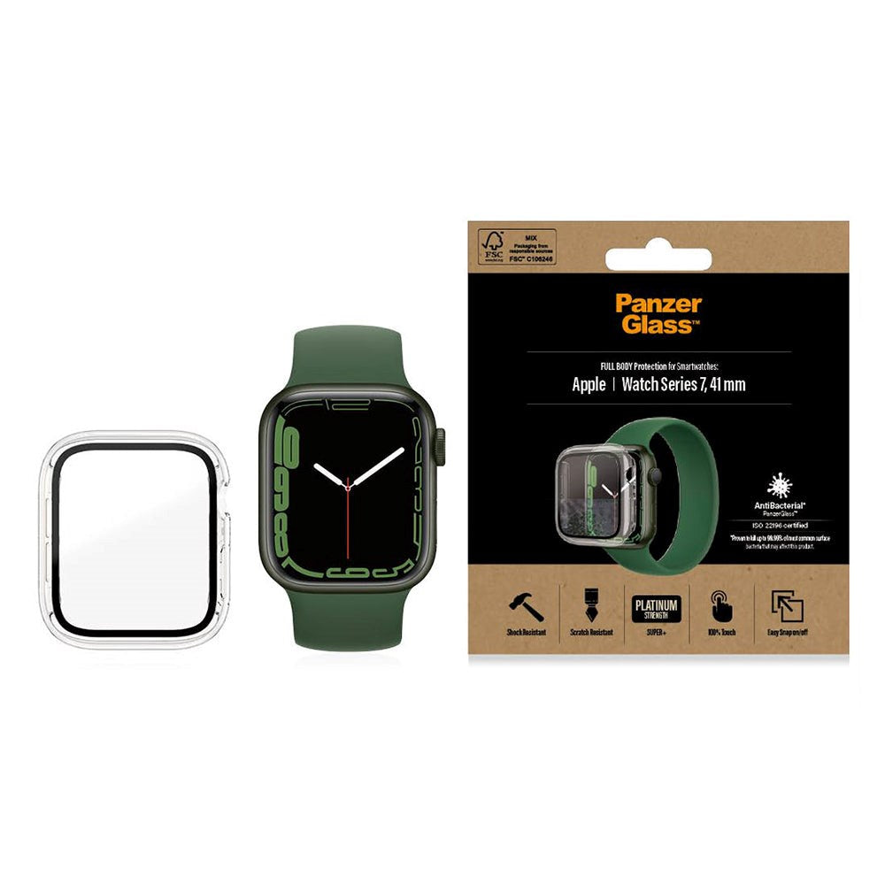 Apple Watch 7/8/9 (41mm) PanzerGlass Full Body Protection Skal m. Inbyggt Skärmskydd - Antibakteriellt - Transparent