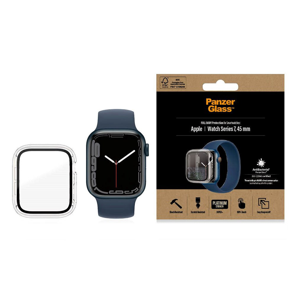 Apple Watch 7/8/9 (45mm) PanzerGlass Full Body Protection Skal m. Inbyggt Skärmskydd - Antibakteriellt - Transparent