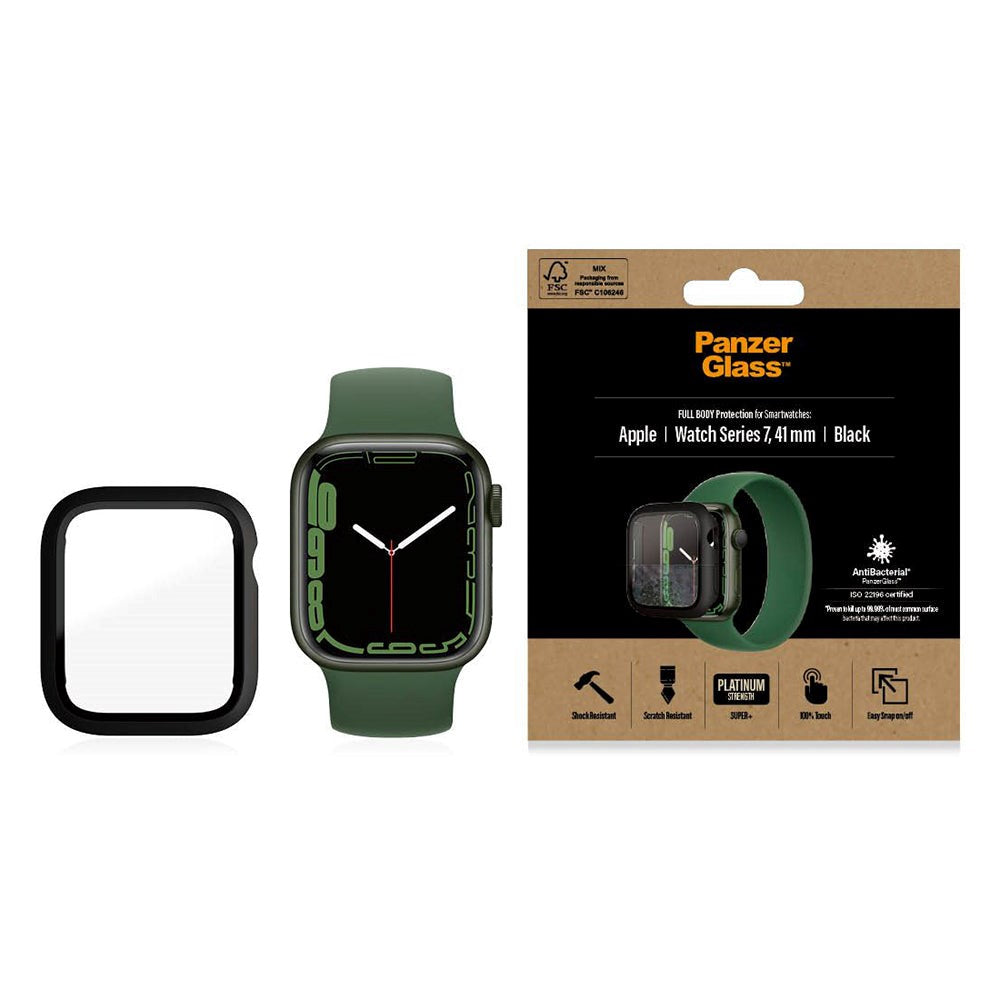 Apple Watch 7/8/9 (41mm) PanzerGlass Full Body Protection Skal m. Inbyggt Skärmskydd - Antibakteriellt - Svart