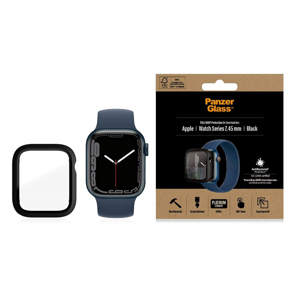 Apple Watch 7/8/9 (45mm) PanzerGlass Full Body Protection Skal m. Inbyggt Skärmskydd - Antibakteriellt - Svart