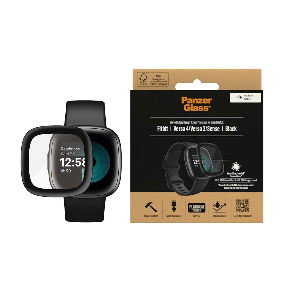 Fitbit Versa 4 / Versa 3 / Sense PanzerGlass Skärmskydd Härdat Glas - Svart Kant