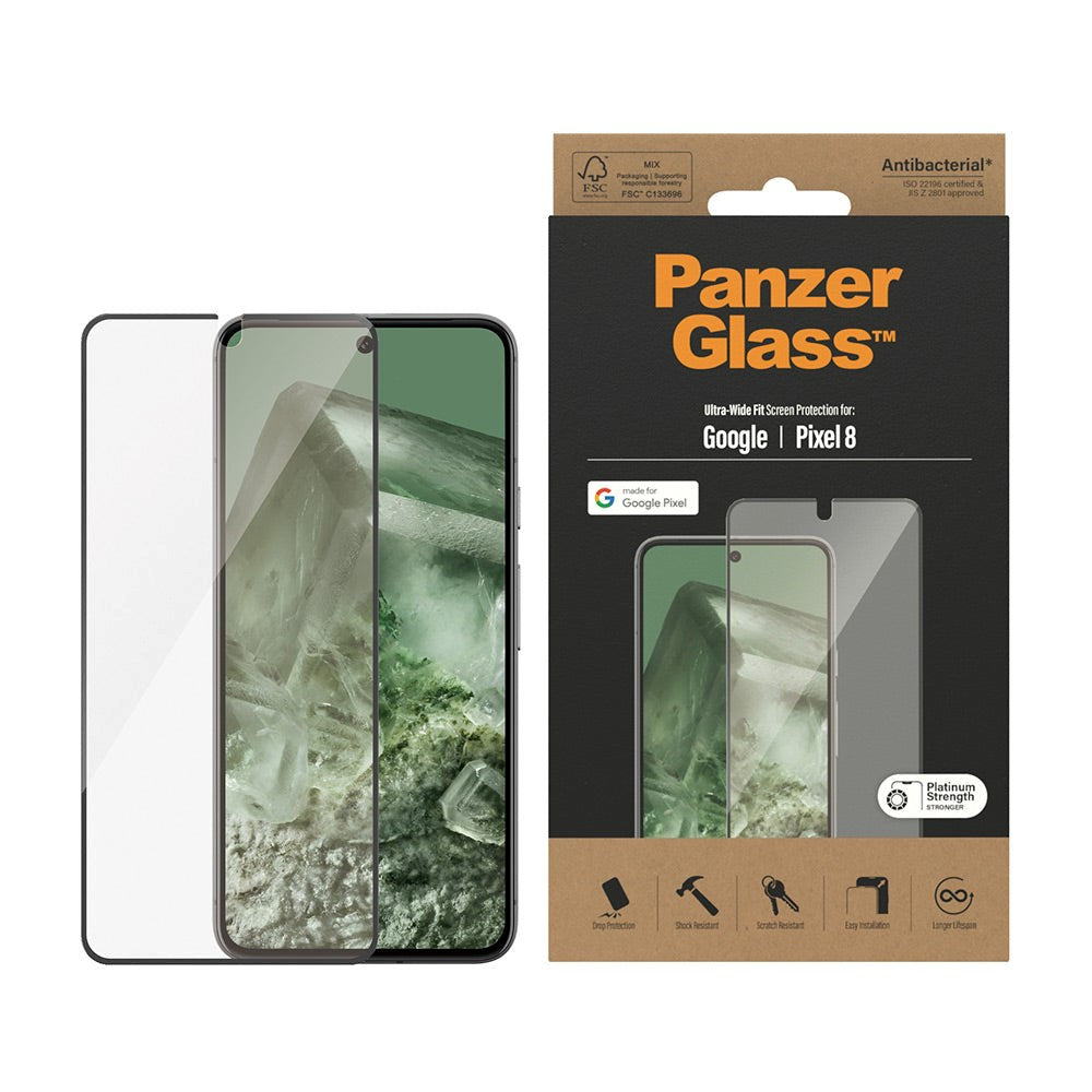 Google Pixel 8 PanzerGlass Ultra Wide Fit Skärmskyddsglas - Platinum Strength - Svart Kant