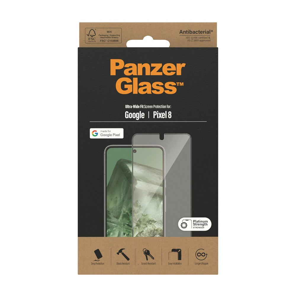 Google Pixel 8 PanzerGlass Ultra Wide Fit Skärmskyddsglas - Platinum Strength - Svart Kant