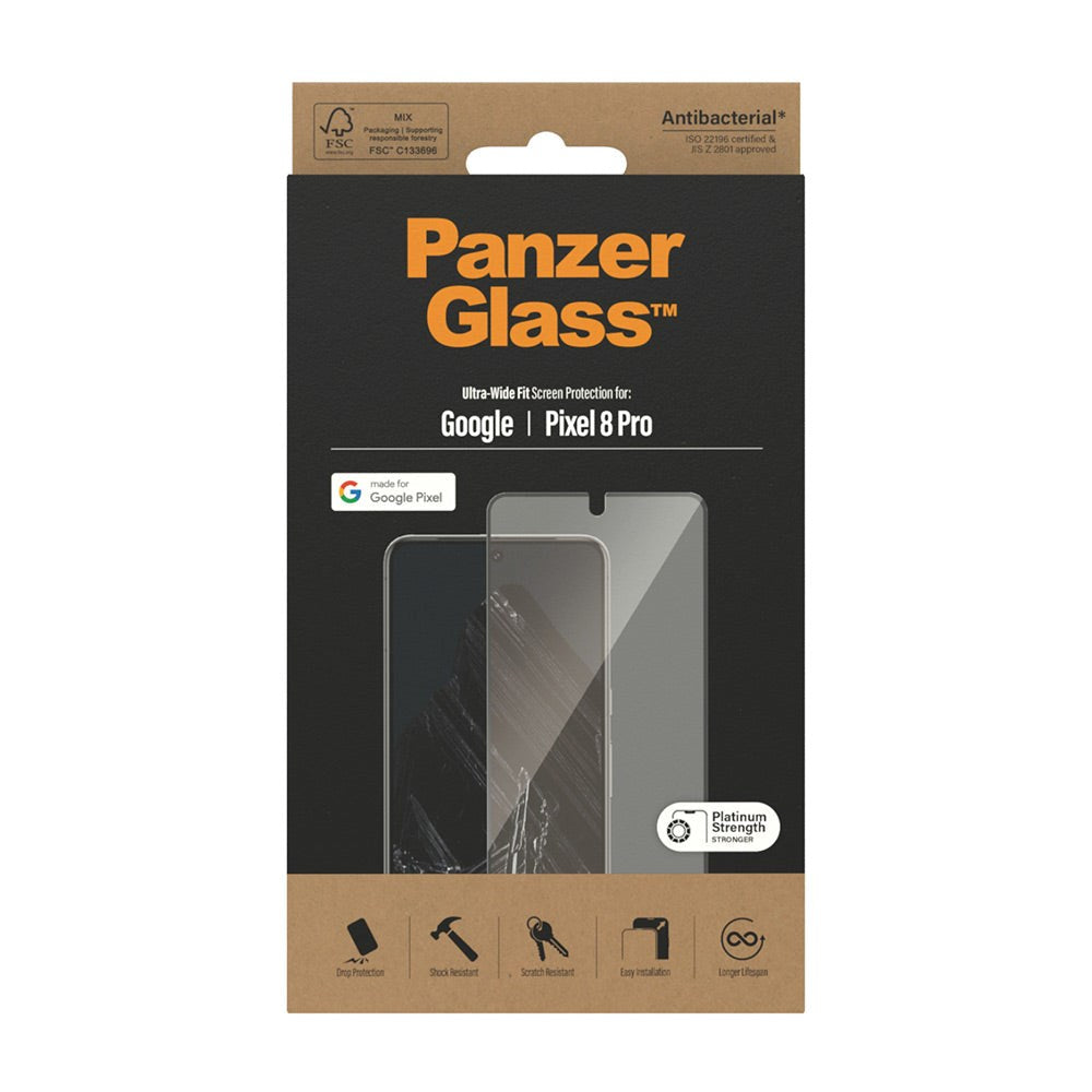 Google Pixel 8 Pro PanzerGlass Ultra Wide Fit Skärmskyddsglas - Platinum Strength - Svart Kant