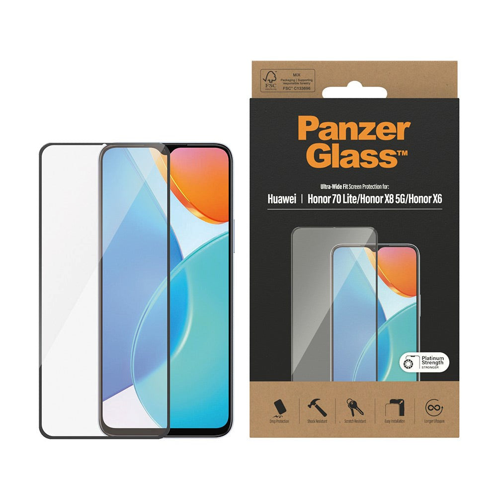 Honor 70 Lite PanzerGlass Ultra Wide Fit Skärmskyddsglas - Platinum Strength - Svart Kant