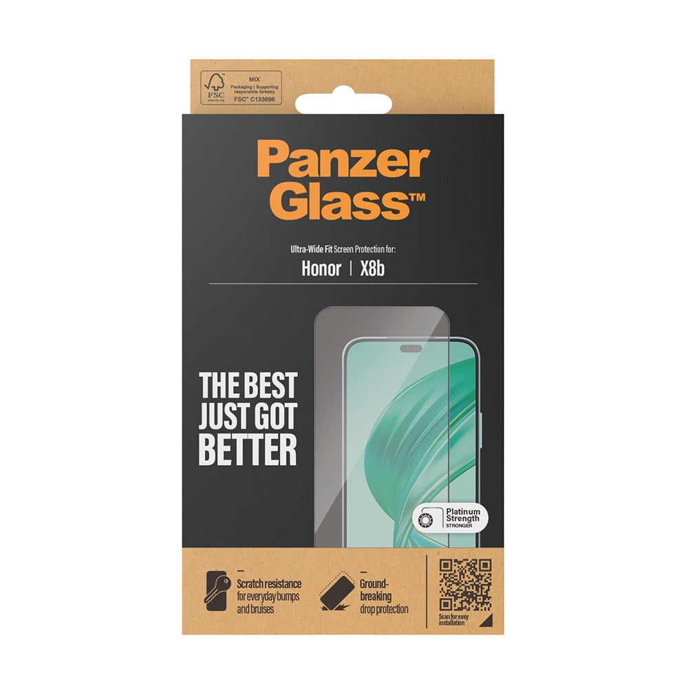 Honor X8b PanzerGlass Ultra Wide Fit Skärmskyddsglas - Platinum Strength - Svart Kant