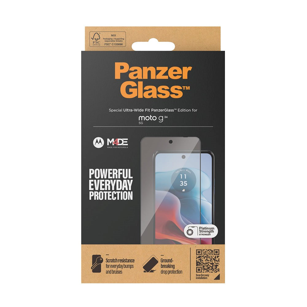 Motorola Moto G34 PanzerGlass Ultra Wide Fit Skärmskyddsglas - Platinum Strength - Svart Kant