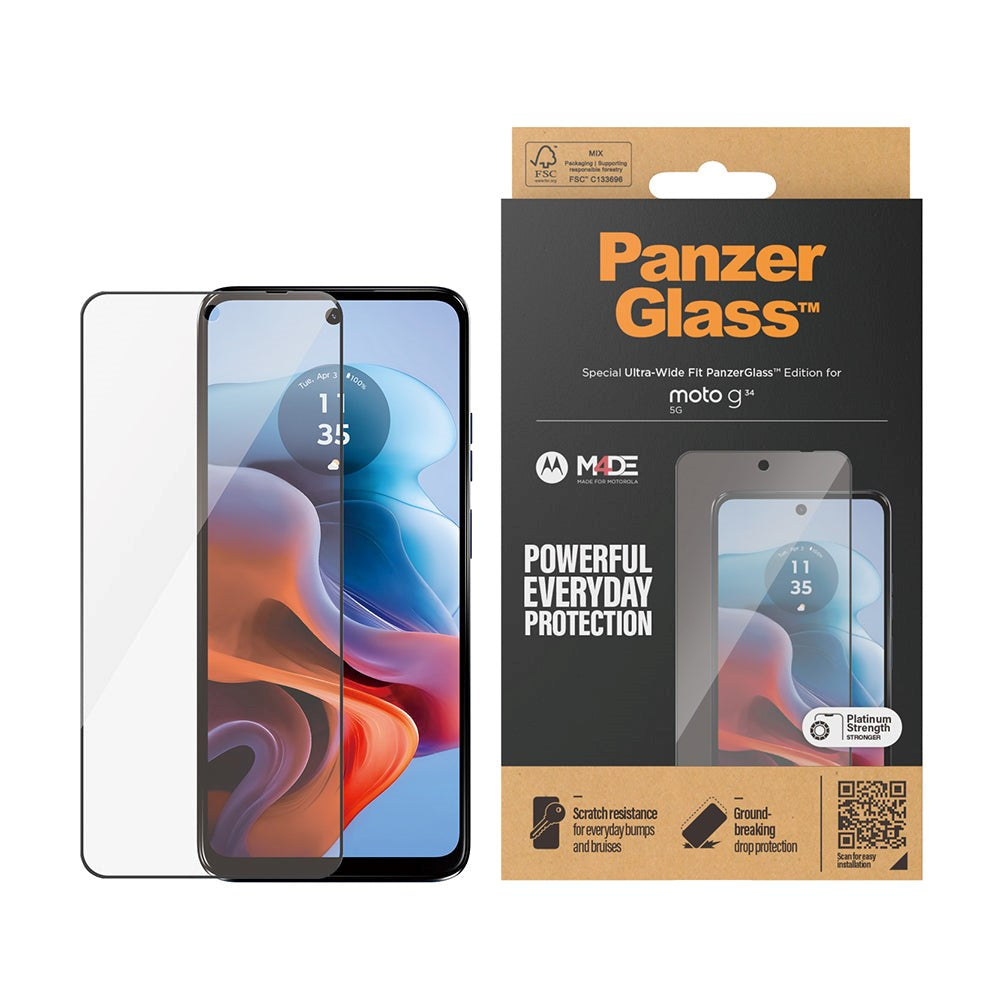 Motorola Moto G34 PanzerGlass Ultra Wide Fit Skärmskyddsglas - Platinum Strength - Svart Kant