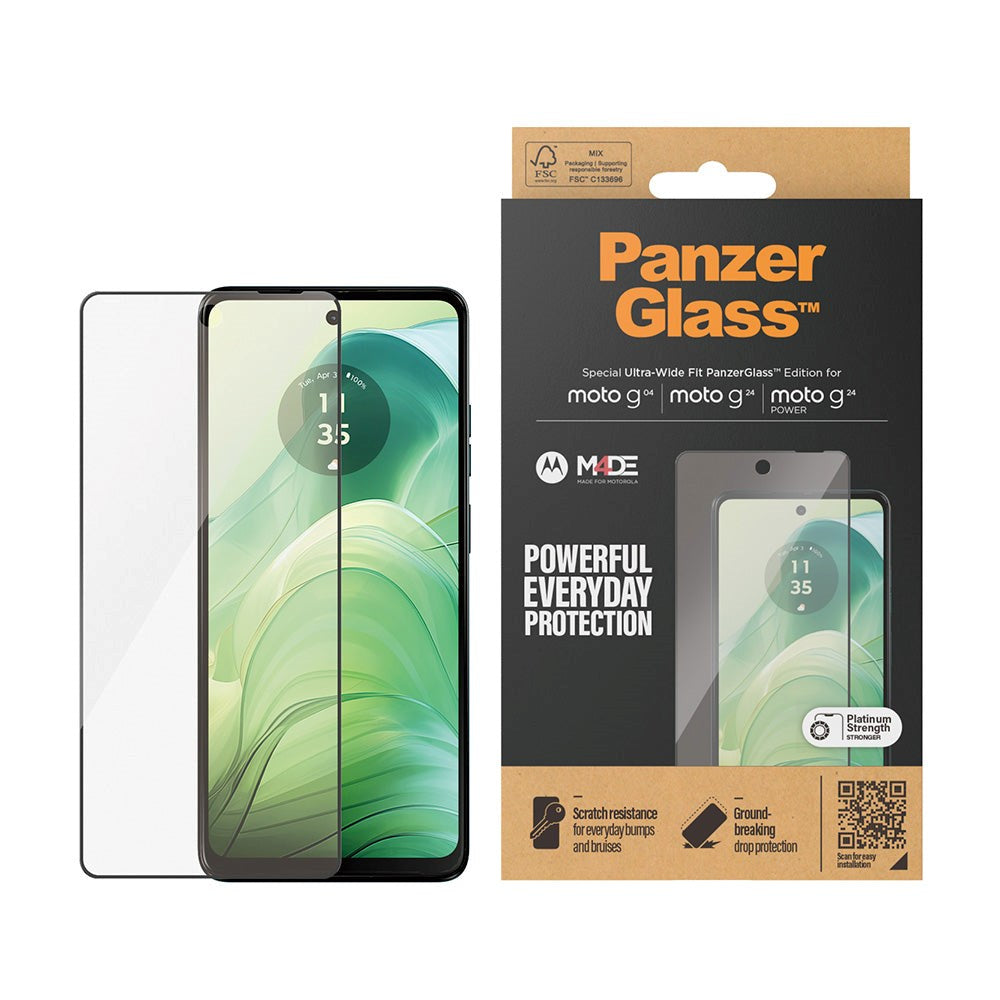 Motorola Moto G04 / G24 / G24 Power PanzerGlass Ultra Wide Fit Skärmskyddsglas - Platinum Strength - Svart Kant