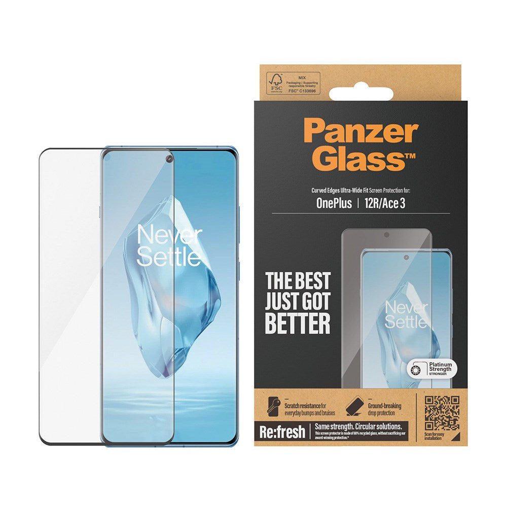 OnePlus 12R PanzerGlass Ultra Wide Fit Re:fresh Skärmskydd - Platinum Strength - Svart Kant