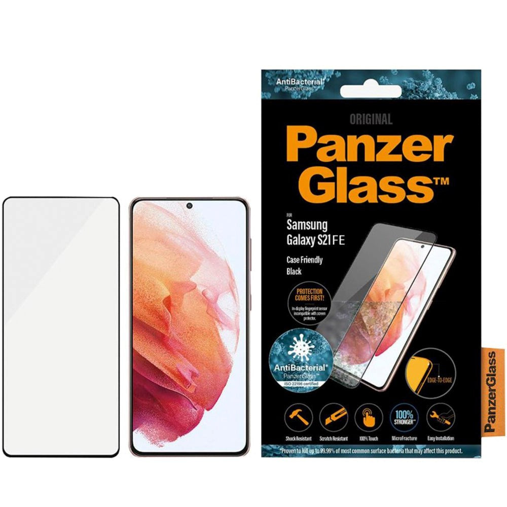 Samsung Galaxy S21 FE (5G) PanzerGlass Skärmskydd - Antibakteriellt - Edge-to-edge - Skalvänligt - Svart