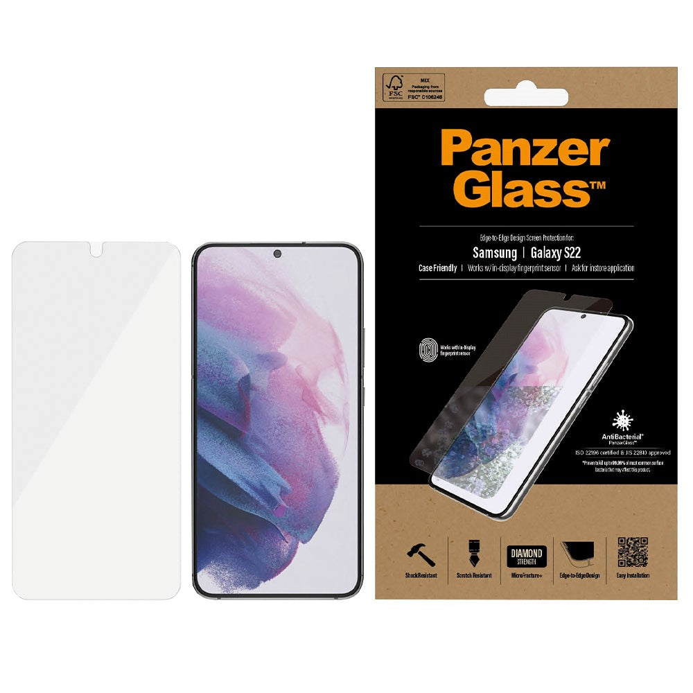 Samsung Galaxy S22 PanzerGlass AntiBacterial Edge-to-Edge Skärmskydd - Skalvänligt - Transparent