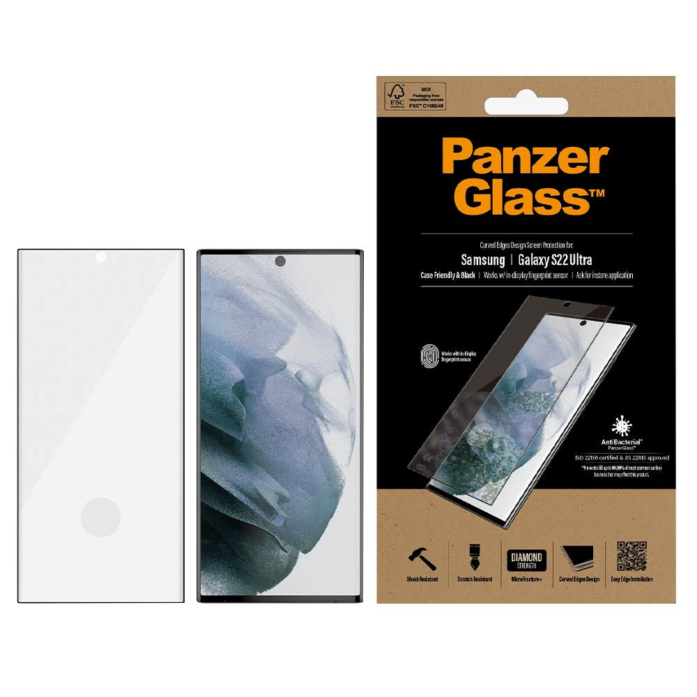 Samsung Galaxy S22 Ultra PanzerGlass AntiBacterial Edge-to-Edge Skärmskydd - Skalvänligt - Svart