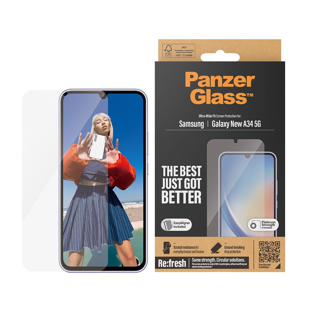 Samsung Galaxy A35 (5G) PanzerGlass Ultra Wide Fit Re:fresh Skärmskydd m. EasyAligner - Platinum Strength - Genomskinlig