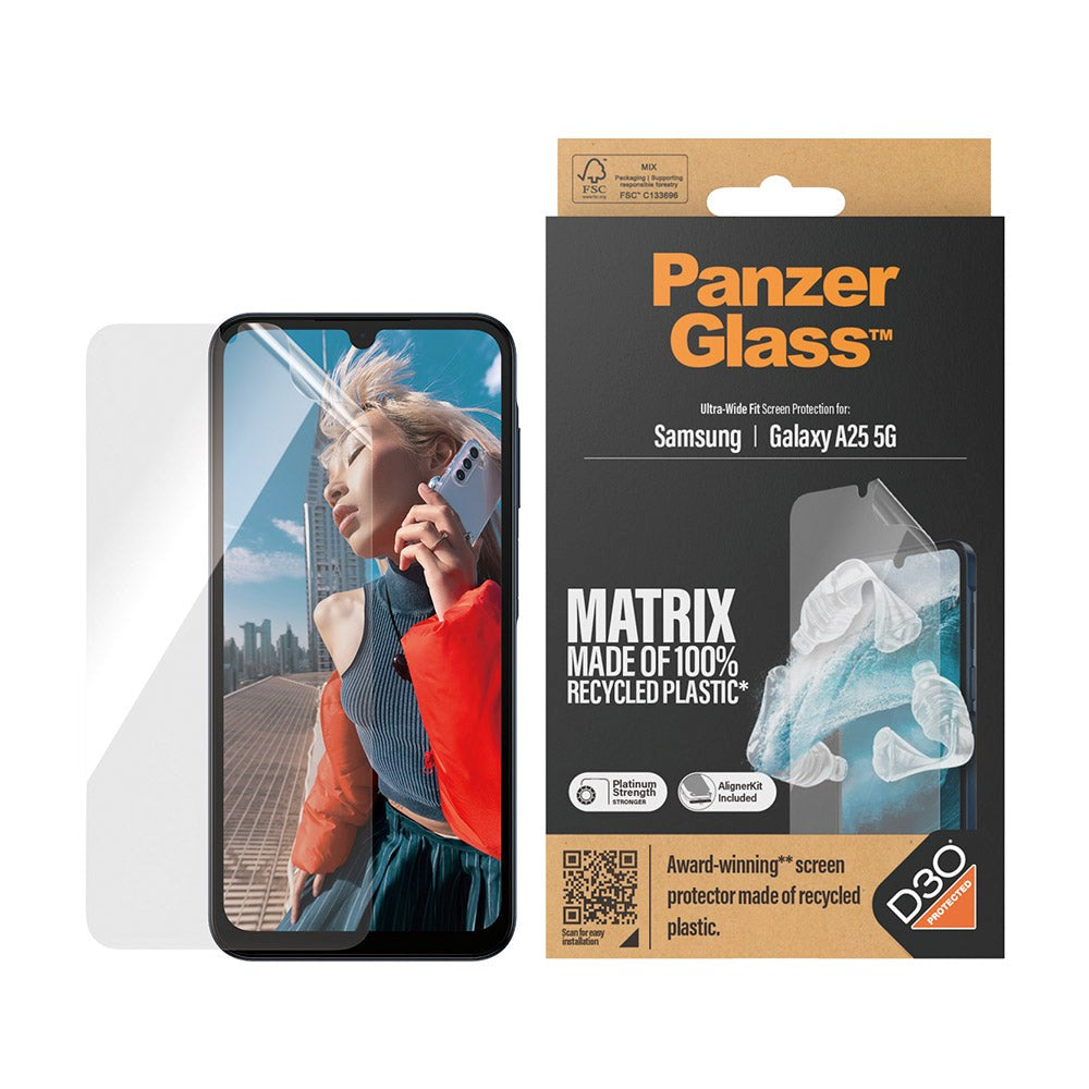 Samsung Galaxy A25 (5G) PanzerGlass Matrix AntiBacterial Ultra Wide Fit Skärmskydd - AlignerKit - Platinum Strength - Genomskinlig