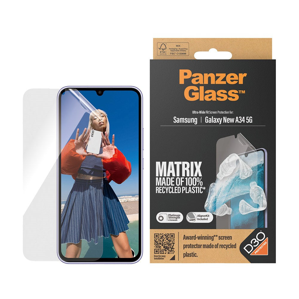 Samsung Galaxy A35 (5G) PanzerGlass Matrix AntiBacterial Ultra Wide Fit Skärmskydd - AlignerKit - Platinum Strength - Genomskinlig