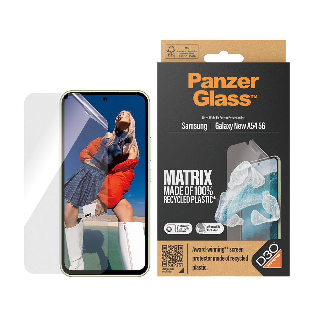 Samsung Galaxy A55 (5G) PanzerGlass Matrix AntiBacterial Ultra Wide Fit Skärmskydd - AlignerKit - Platinum Strength - Genomskinlig