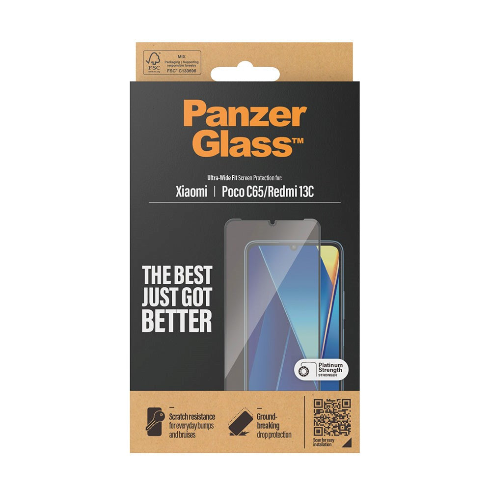 Xiaomi Poco C65 / Redmi 13C PanzerGlass Ultra Wide Fit Skärmskyddsglas - Platinum Strength - Svart Kant