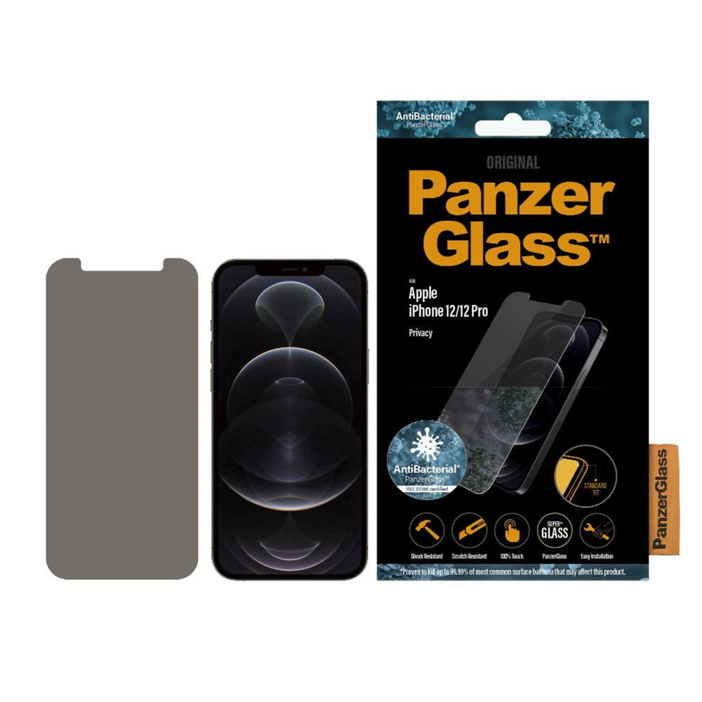 iPhone 12 / 12 Pro PanzerGlass Skärmskydd med Sekretessfilter - Antibakteriellt - Standard Fit - Transparent