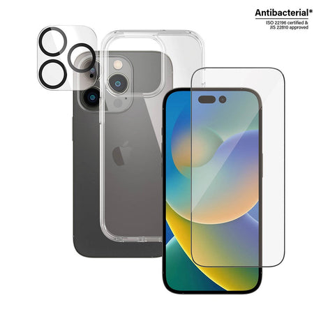 iPhone 14 Pro PanzerGlass 3-i-1 Bundle med EasyAligner - Skärmskydd (UWF) / Skal / Kameraskydd - Transparent