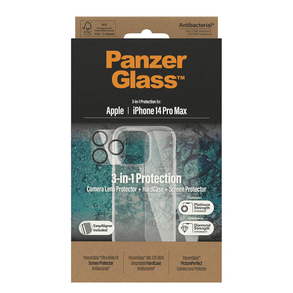 iPhone 14 Pro Max PanzerGlass 3-i-1 Bundle med EasyAligner - Skärmskydd (UWF) / Skal / Kameraskydd - Transparent