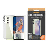 Samsung Galaxy A55 (5G) PanzerGlass 3-i-1-Bundle m. EasyAligner - Skärmskydd (UWF) / D3O Bio Hardcase Skal / Hoops Kameraskydd - Genomskinlig / Svart