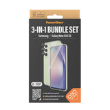 Samsung Galaxy A55 (5G) PanzerGlass 3-i-1-Bundle m. EasyAligner - Skärmskydd (UWF) / D3O Bio Hardcase Skal / Hoops Kameraskydd - Genomskinlig / Svart