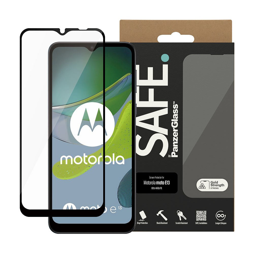 Motorola Moto E13 Safe By PanzerGlass® Ultra-Wide Fit Skärmskydd - Case Friendly - Gold Strength - Genomskinlig