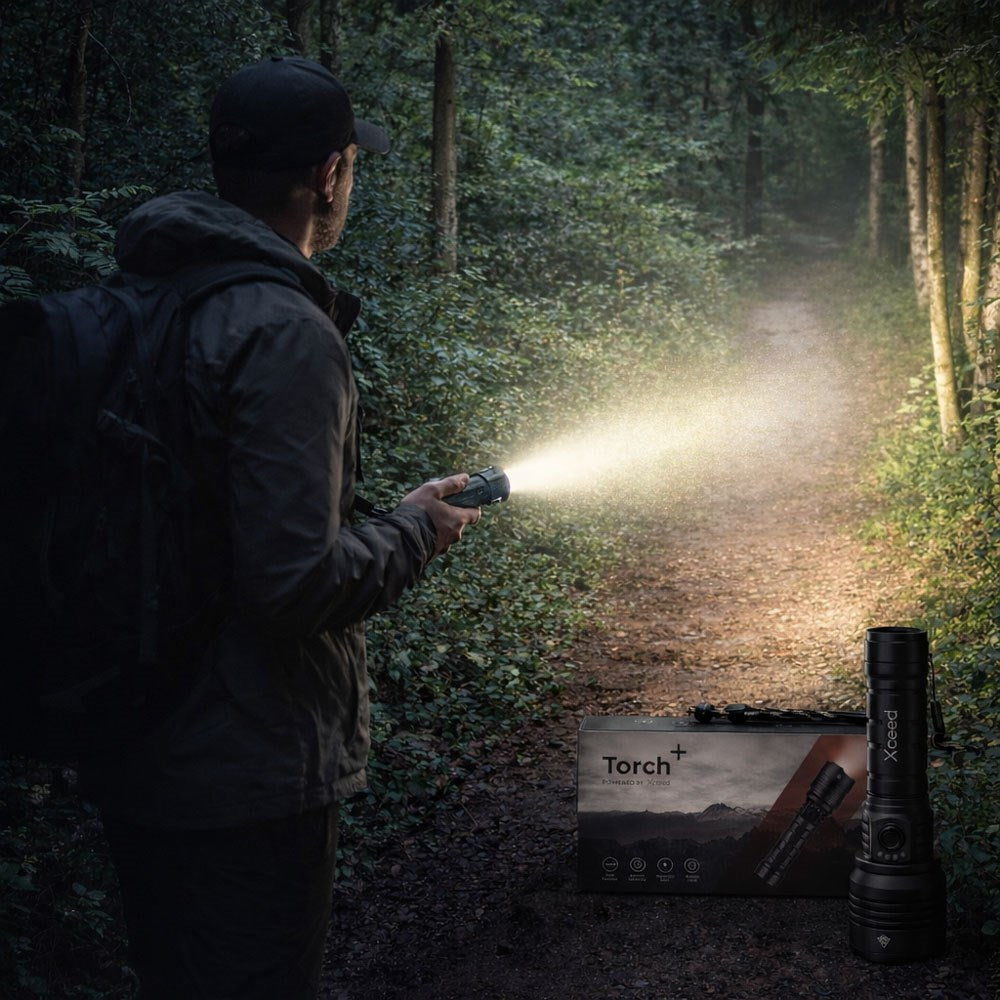 Xceed Torch+ 2-i-1 Ficklampa PowerBank m. USB-A & USB-C - 5000 mAh - Svart