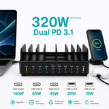Xceed 320W Multiopladdare m. 8x USB-C & 2x USB-A - Svart