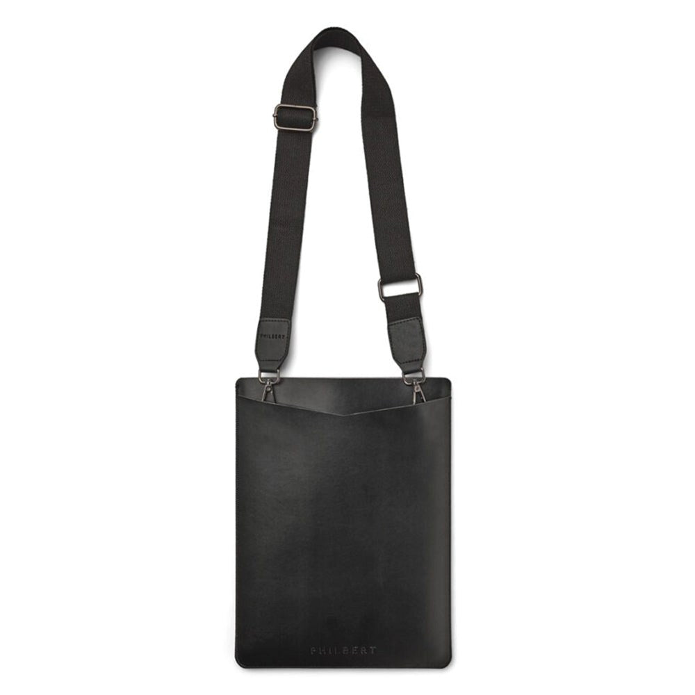 Philbert UltraSlim Vegansk Läder Sleeve med Rem för MacBook / Laptop 15" (35,5 x 25 x 2 cm) - Svart