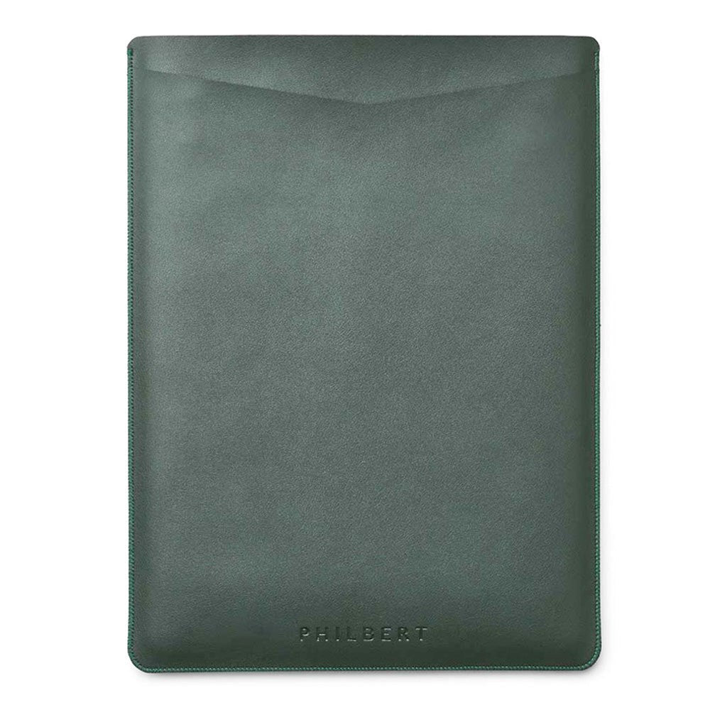 Philbert UltraSlim Vegansk Läder Sleeve med Rem för MacBook / Laptop 15" (35,5 x 25 x 2 cm) - Grön