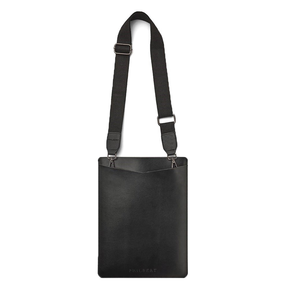 Philbert UltraSlim Vegansk Läder Sleeve med Rem för MacBook / Laptop 14" (32,0 x 23,5 x 2 cm) - Svart